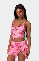 Edikted Wanda Printed Mesh Ruffle Tank Top