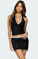 Edikted Klea Velvet Embroidery Halter Top