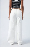 PacSun White Paneled Dakota Mid Rise Baggy Jeans