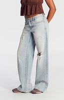 PacSun Casey Ripped Low Rise Baggy Jeans Light Indigo Wash