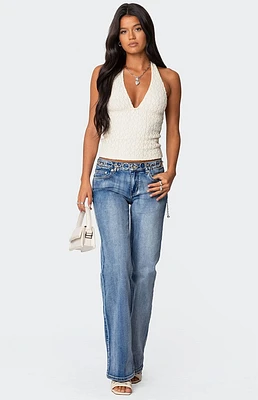 Edikted Boot Cut Washed Low Rise Jeans