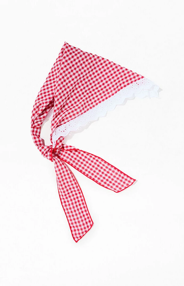 LA Hearts Red Gingham Eyelet Head Scarf