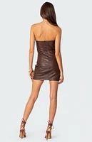 Draped Faux Leather Mini Dress
