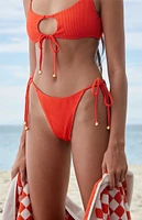 PacSun Eco Red Brit Ribbed Tie Side Bikini Bottom