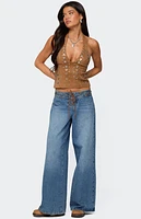 Edikted Xaria Studded Faux Suede Halter Top