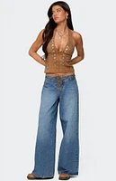 Edikted Xaria Studded Faux Suede Halter Top