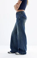 PacSun Casey Dark Indigo Button Pocket Low Rise Baggy Jeans