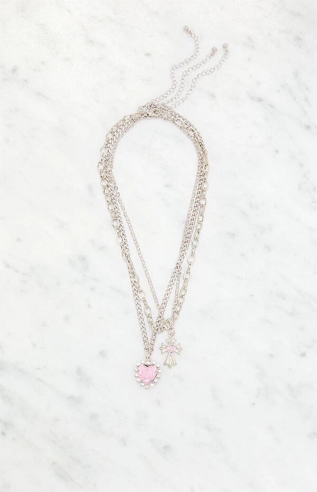 LA Hearts Cross Heart Layered Necklace