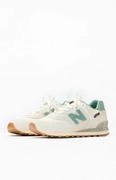 New Balance White & Green 574 Sneakers