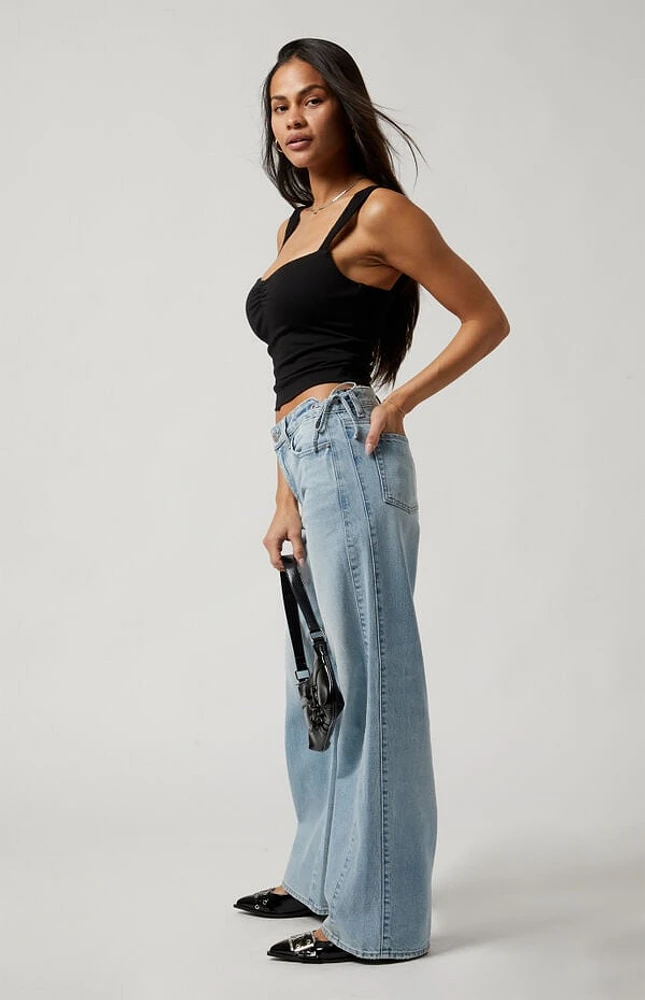 Pacsun Casey Bow Tie Low Rise Baggy Jeans Light Indigo