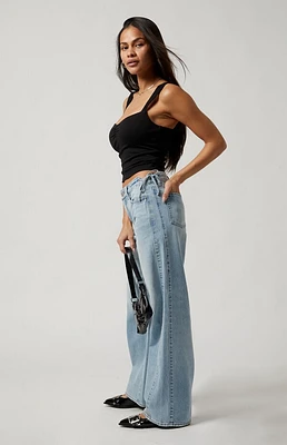 Pacsun Casey Bow Tie Low Rise Baggy Jeans Light Indigo