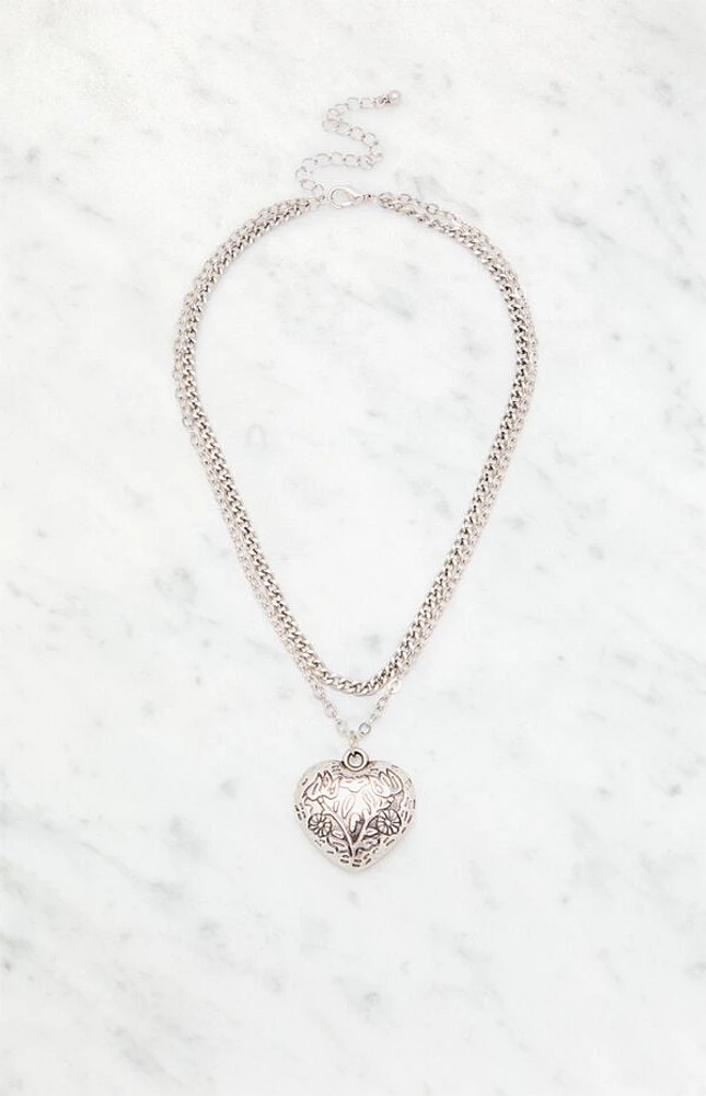 LA Hearts Etched Heart Layered Necklace