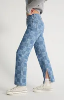 Eco Butterfly Checkerboard Low Rise Straight Leg Jeans
