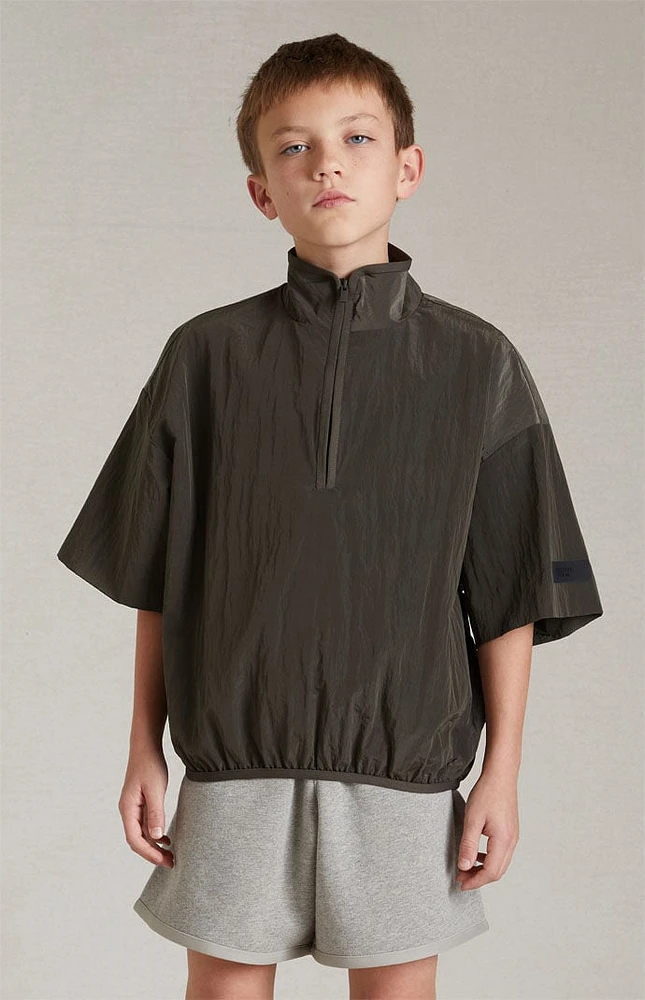 Kids Fear of God Essentials Ink Crinkle Nylon Half Zip Mock Neck Shirt