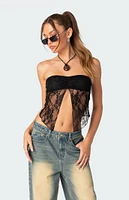 Edikted Twilight Sheer Lace Split Front Top