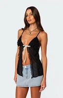 Edikted Linette Lacey Sheer Split Front Top