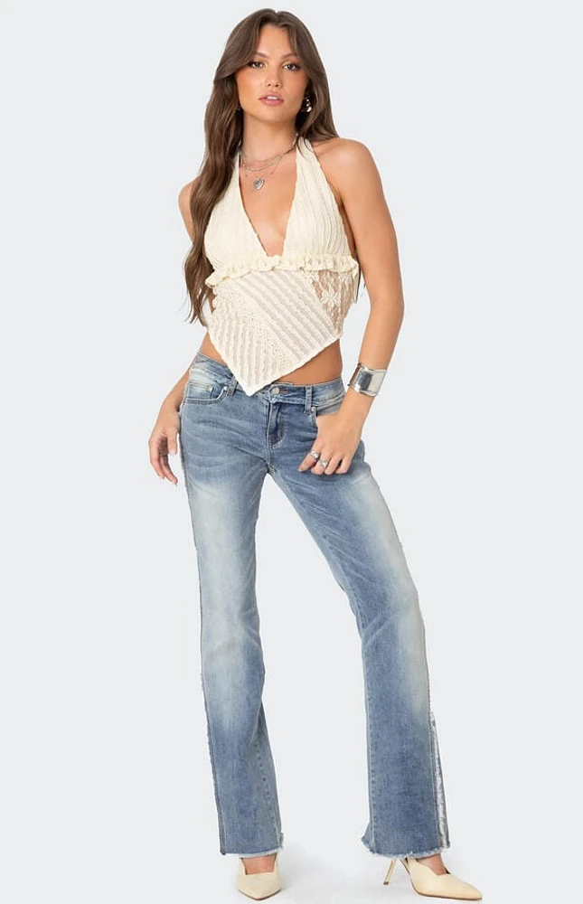Edikted Frayed Seam Washed Flare Jeans