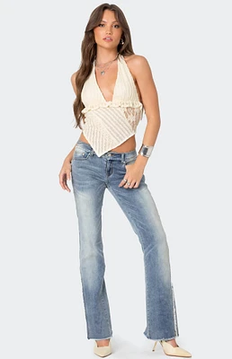 Edikted Frayed Seam Washed Flare Jeans