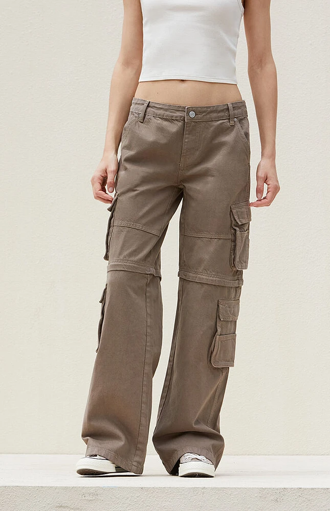 PacSun Tan Zip Off Low Rise Baggy Cargo Jeans