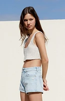 PacSun Light Indigo Ripped Denim Mom Shorts