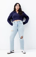 PacSun Stretch Light Indigo Ripped '90s Straight Leg Jeans