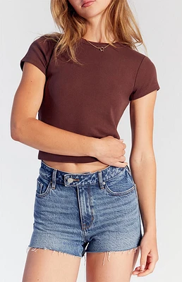 PacSun Medium Indigo Raw Cut High Waisted Denim Festival Shorts