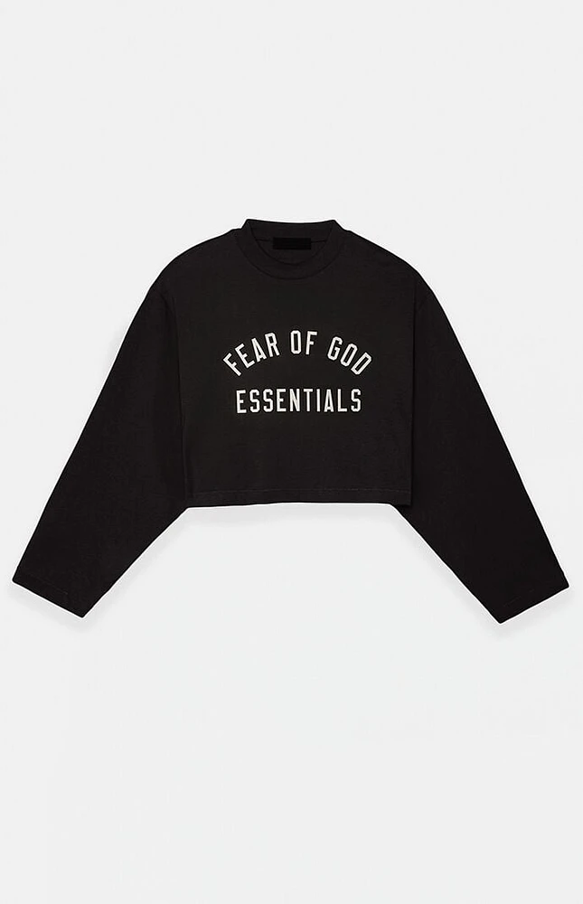 Fear of God Essentials Women's Black Tri-Blend Cropped Long Sleeve T-Shirt