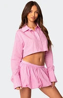 Edikted Hila Pinstripe Cropped Button Up Shirt