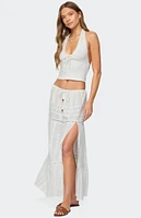 Edikted Embroidered Cotton Lace Slit Maxi Skirt