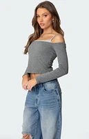 Edikted Off Shoulder Layered Long Sleeve T-Shirt