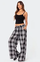 Edikted Lounge Around Plaid Wide Leg Pants