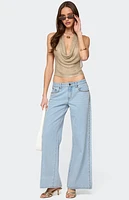 Edikted Shiny Knit Cowl Neck Backless Top