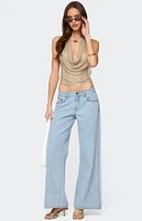 Edikted Shiny Knit Cowl Neck Backless Top