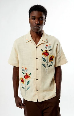 PacSun Tan Embroidered Oversized Resort Camp Shirt