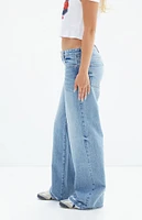 PacSun Casey Medium Indigo Ripped Hem Low Rise Baggy Jeans