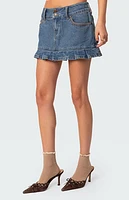 Edikted Pleated Hem Washed Denim Mini Skirt