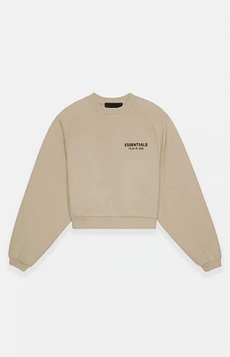 Fear of God Essentials Women's Desert Sand Fleece Cropped Crew Neck Sweatshirt