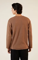 PacSun Solid Raw Hem Waffle Knit Long Sleeve T-Shirt