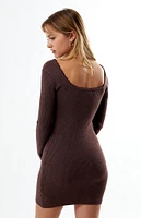 Daisy Street Ribbed Bow Long Sleeve Mini Dress