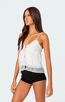 Edikted Lacey Split Front Ruffle Tank Top