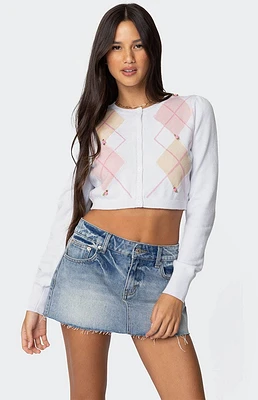 Edikted Francis Cropped Argyle Knit Cardigan