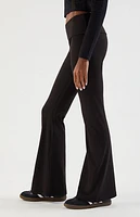 PAC 1980 WHISPER Black Active Fold-Over Waistband Flare Yoga Pants