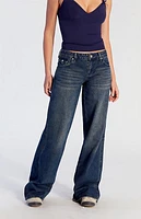 Pacsun Casey Button Pocket Low Rise Baggy Jeans Dark Indigo