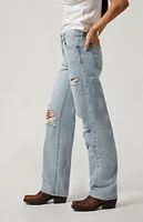 Pacsun Jordyn Ripped Knee Low Rise Straight Leg Jeans Light Indigo