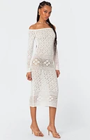 Edikted Lily Crochet Off Shoulder Midi Dress