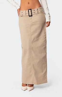 Edikted Evangeline Belted Denim Maxi Skirt