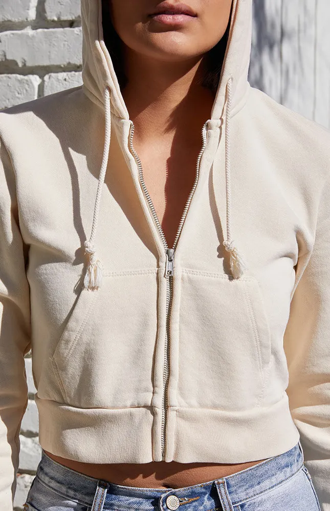 John Galt Taupe Crystal Cropped Hoodie