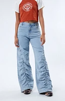 PacSun Light Indigo Ruched Wide Leg Jeans