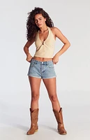 PacSun Light Indigo Raw Cut Denim Micro Shorts
