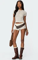 Edikted Rye Sheer Textured Fold Over Shorts